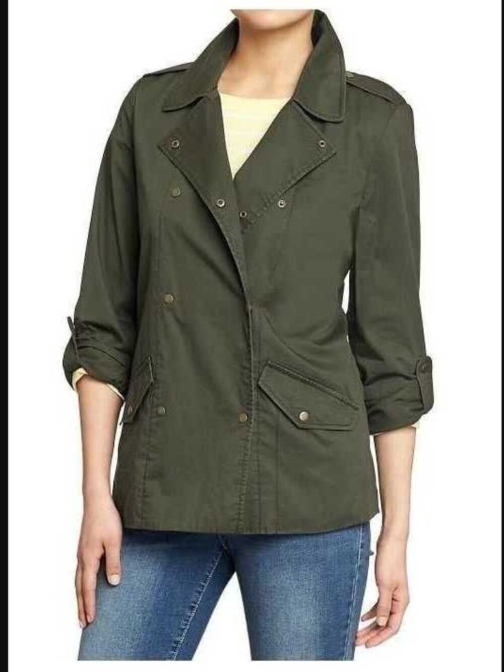 New S Old Navy lightweight double breasted coat in Forest Floor green